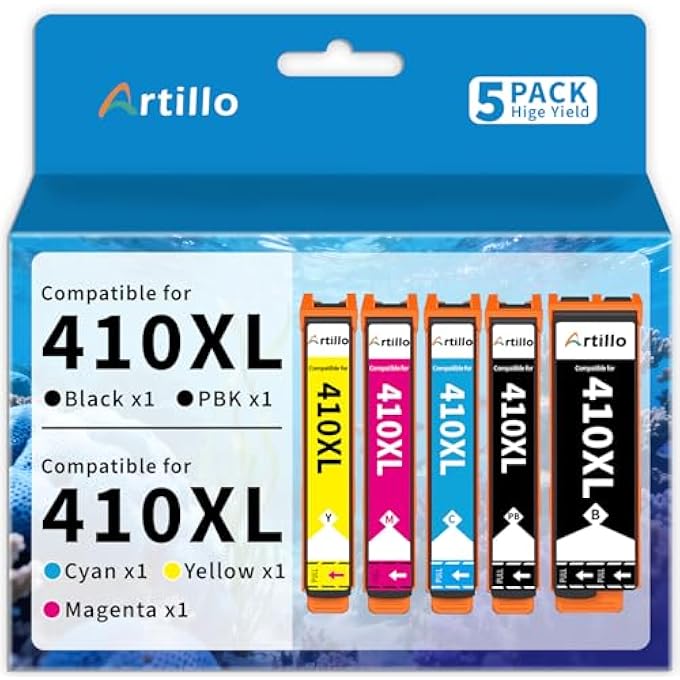 REMANUFACTURED INK CARTRIDGE REPLACEMENT FOR EPSON 410XL INK CARTRIDGES 410 XL T410XL FOR EPSON EXPRESSION XP-7100 XP-830 XP-640 XP-635 XP-630 XP-530 PRINTER (PB/BK/C/M/Y, 5 PACK) - Image 1