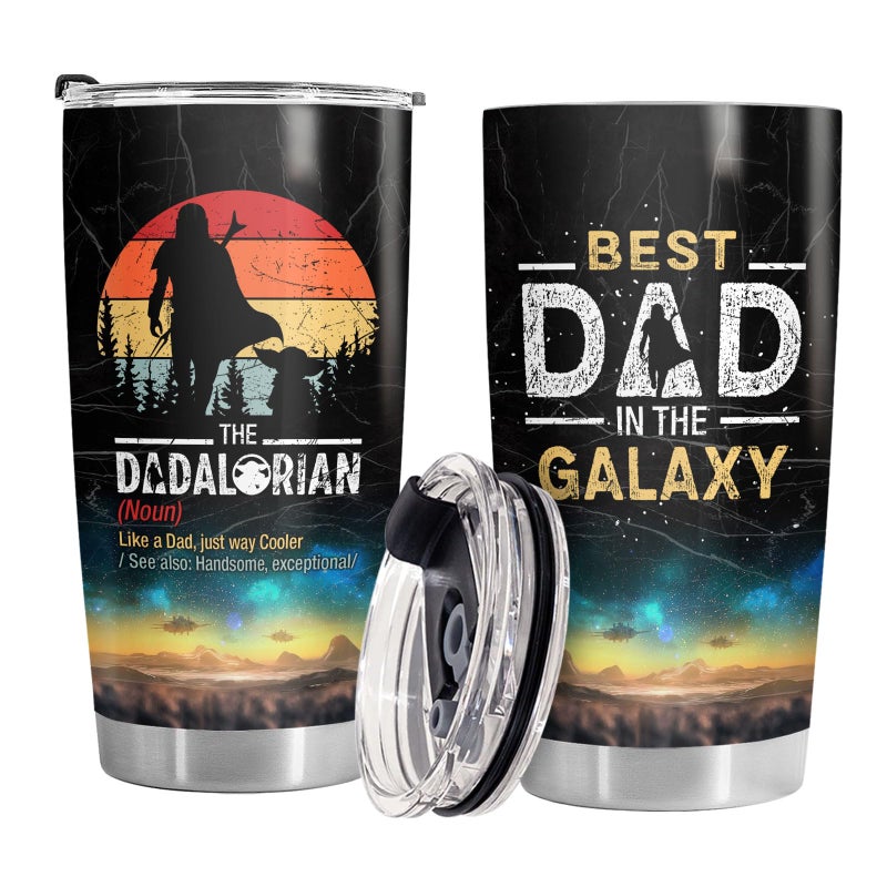 34HD Gifts for Dad Dadalorian Tumbler with Lid 20 oz Stainless Steel Father Drinking Cup Star Dad Merch Daddy Birthday Gifts from Daughter Son Wife