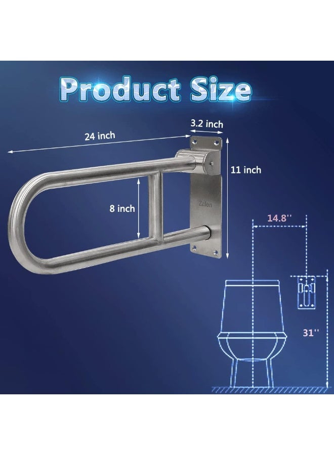 Flip Up Grab Bars Handicap Rails Toilet Safety Rails Stainless Steel Grab Bar for Bathroom Toilet Handles for Elderly Handicapped Accessories Toilet Rails Bathroom Safety Grab Bars - Image 5