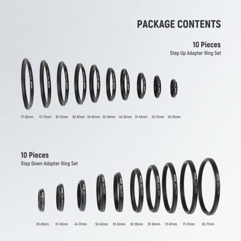 Neewer 20 Anodized Black Metal Lens Filter Adapter Rings - 10 Step Up + 10 Step Down Set - Image 3