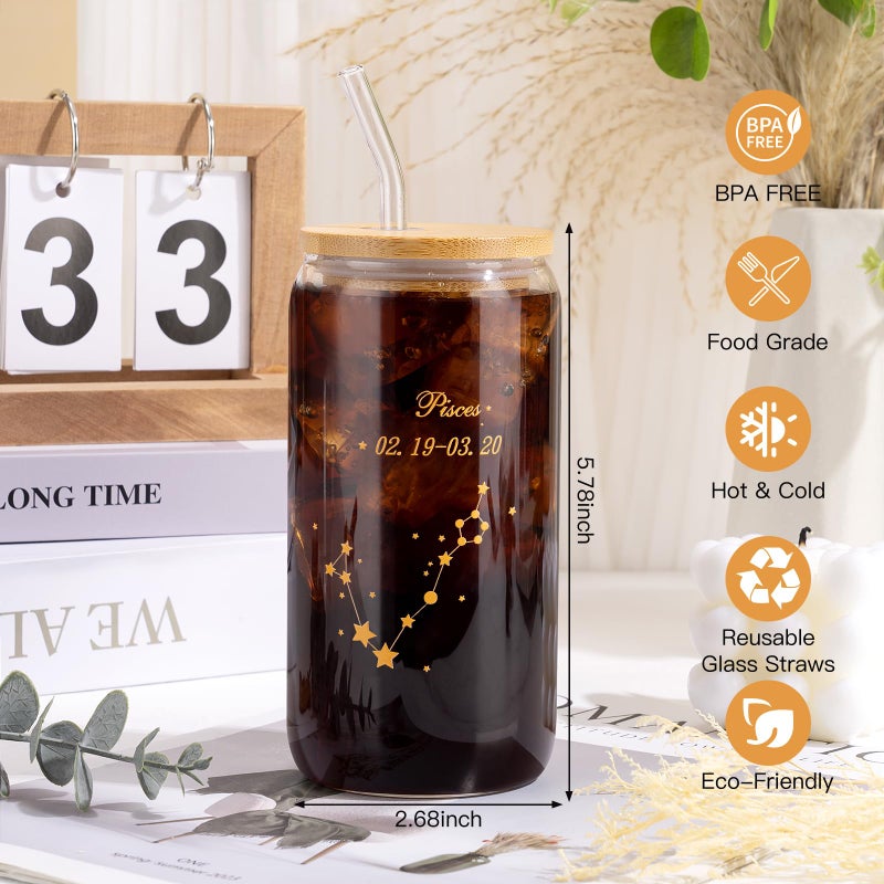 GiftPeak 14PCS Pisces Birthday Gifts for Women, 12 Pisces Zodiac Gifts for Women Bakets, Get Well Gifts for Woman Friends Female Friendship, Pis Astrological 16 oz Glass Cups with Gift Set Box - Image 3