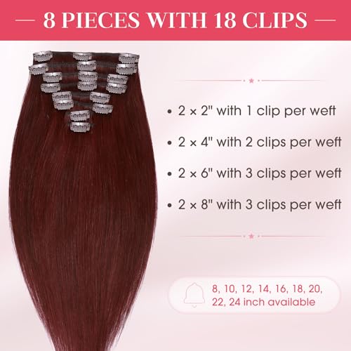 My Lady MYLADY Clip In Hair Extensions 100 Real Human Hair 10 Inch 8pcs Remy Short Hair Extension Clip ins 99J Burgundy Wine Red 75g Full Head Soft Natural Extension - Image 3