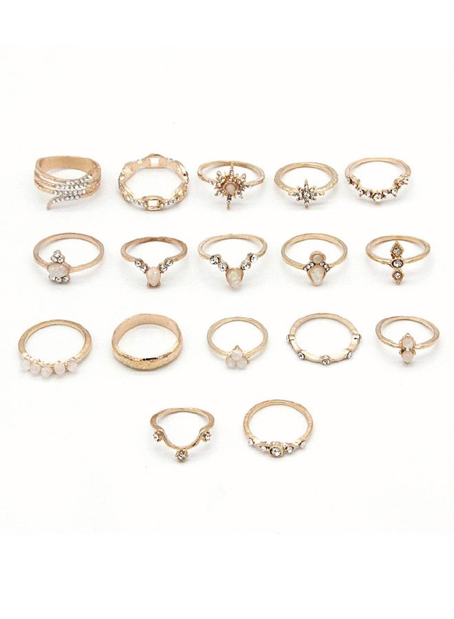 17Pcs Boho Finger Ring Set, Simple Gold Crystal Joint Knuckle Rings, Sparkling Rhinestone Stackable Ring for Women and Girls (Gold) - Image 2