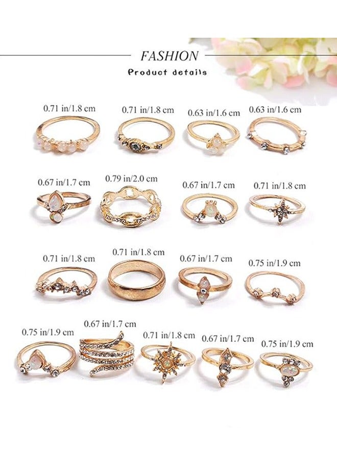 17Pcs Boho Finger Ring Set, Simple Gold Crystal Joint Knuckle Rings, Sparkling Rhinestone Stackable Ring for Women and Girls (Gold) - Image 3