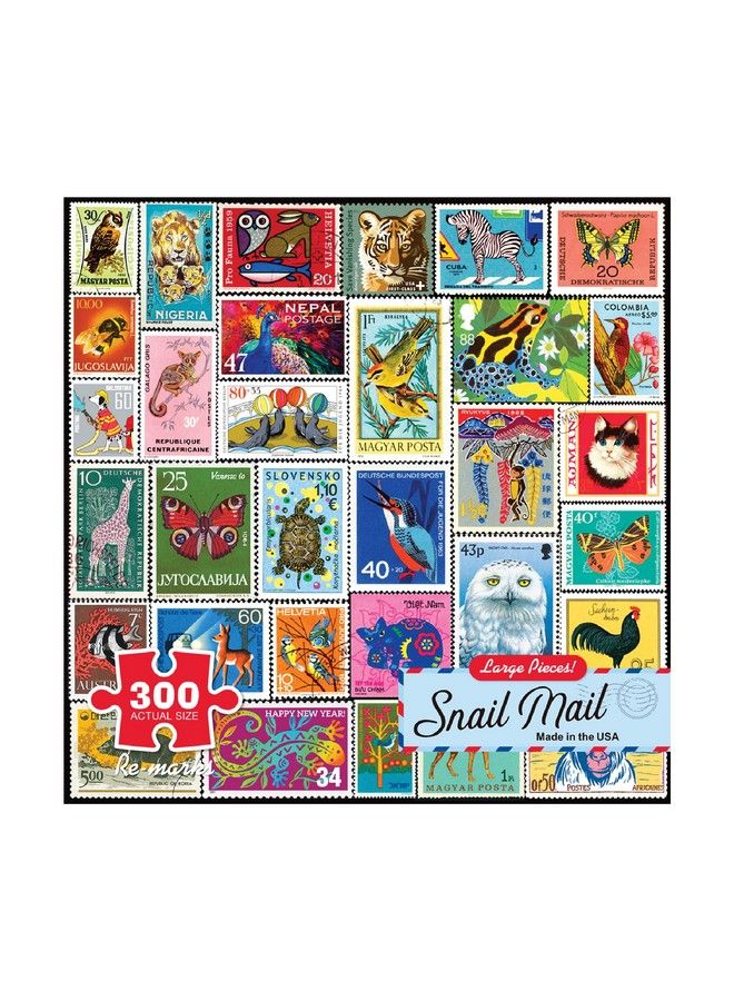 Re-Marks Snail Mail Postage Stamp Collage Puzzle 300 Piece Jigsaw Puzzle For All Ages - Image 1