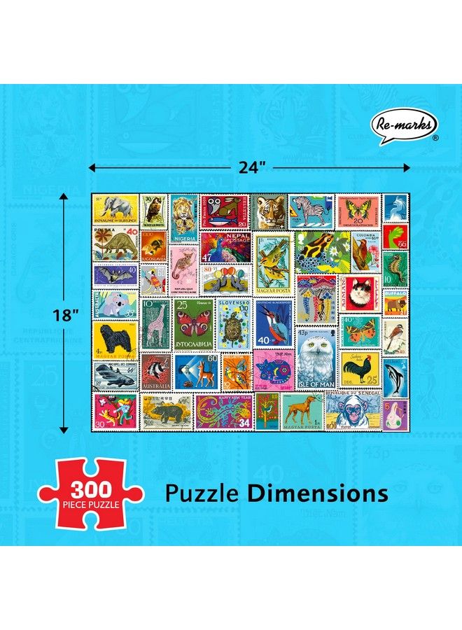 Re-Marks Snail Mail Postage Stamp Collage Puzzle 300 Piece Jigsaw Puzzle For All Ages - Image 4