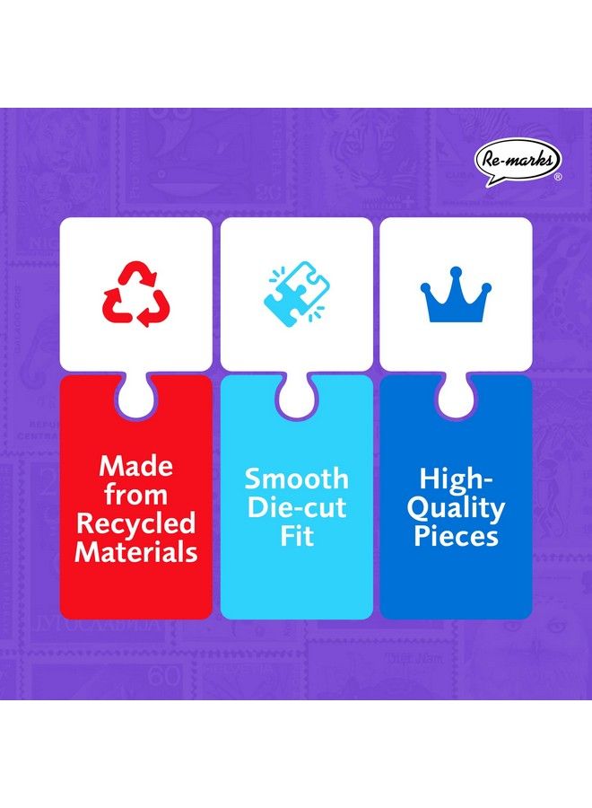 Re-Marks Snail Mail Postage Stamp Collage Puzzle 300 Piece Jigsaw Puzzle For All Ages - Image 5