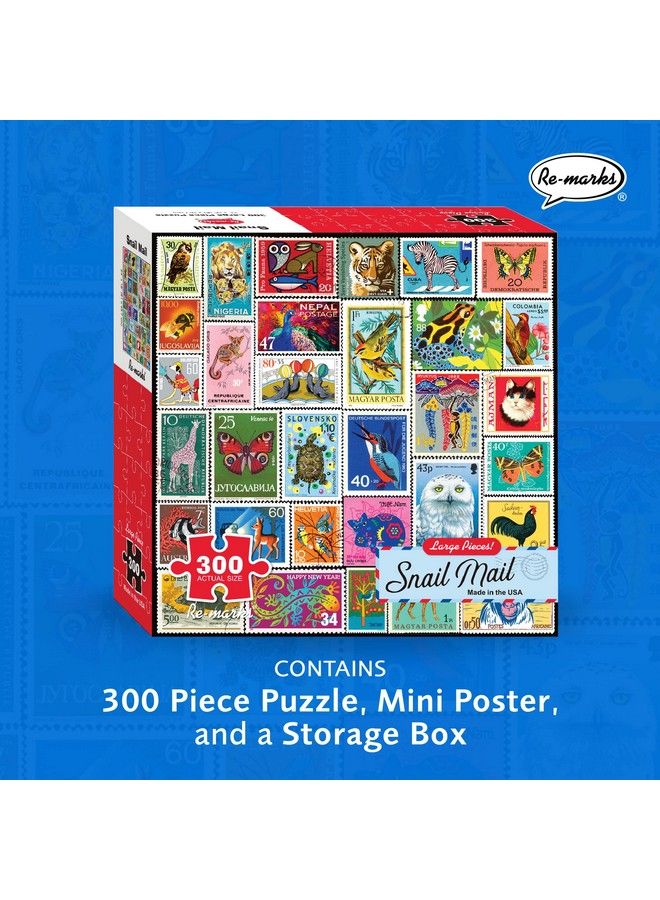 Re-Marks Snail Mail Postage Stamp Collage Puzzle 300 Piece Jigsaw Puzzle For All Ages - Image 3