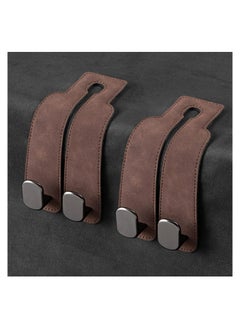 Headrest Hooks for Car, Leather Car Seat Headrest Hooks, Universal Leather Car Seat Storage Hanger Ideal for Purse, Coats, Umbrellas, Grocery Bags,Organization Accessories Brown