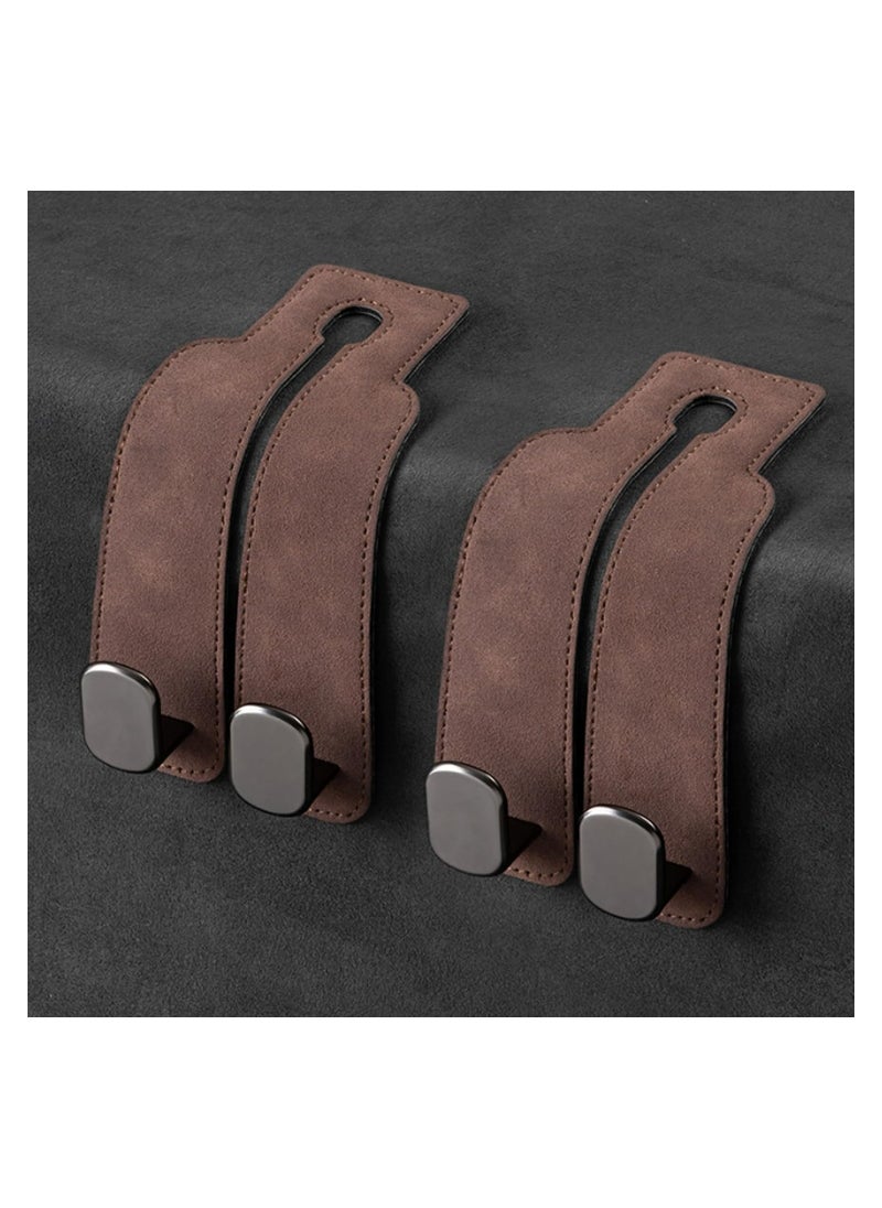 Dominy - Headrest Hooks for Car, Leather Car Seat Headrest Hooks, Universal Leather Car Seat Storage Hanger Ideal for Purse, Coats, Umbrellas, Grocery Bags,Organization Accessories Brown - Image 1
