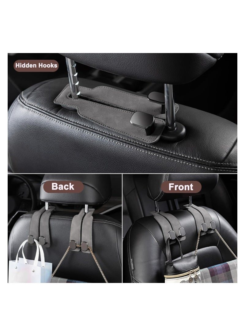 Dominy - Headrest Hooks for Car, Leather Car Seat Headrest Hooks, Universal Leather Car Seat Storage Hanger Ideal for Purse, Coats, Umbrellas, Grocery Bags,Organization Accessories Brown - Image 1
