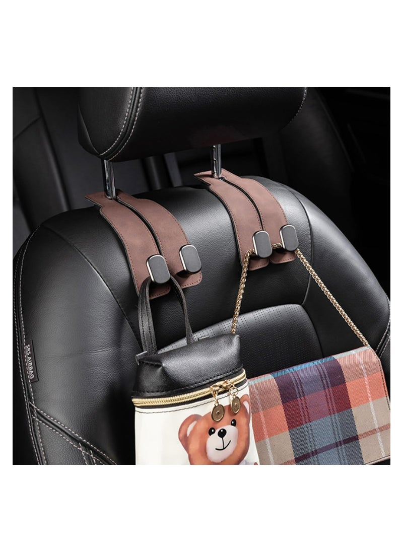 Dominy - Headrest Hooks for Car, Leather Car Seat Headrest Hooks, Universal Leather Car Seat Storage Hanger Ideal for Purse, Coats, Umbrellas, Grocery Bags,Organization Accessories Brown - Image 1