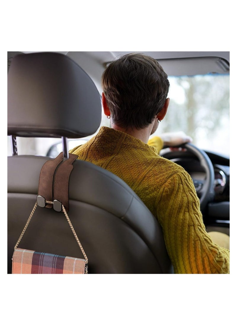 Dominy - Headrest Hooks for Car, Leather Car Seat Headrest Hooks, Universal Leather Car Seat Storage Hanger Ideal for Purse, Coats, Umbrellas, Grocery Bags,Organization Accessories Brown - Image 1