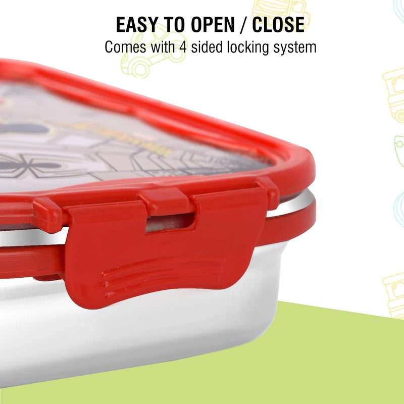 Cello CELLO Click It Toons Medium | 100% Food Grade | Leak Proof & Break Resistant | 2 Containers Lunch Box, 915 ml, Red  - Image 4