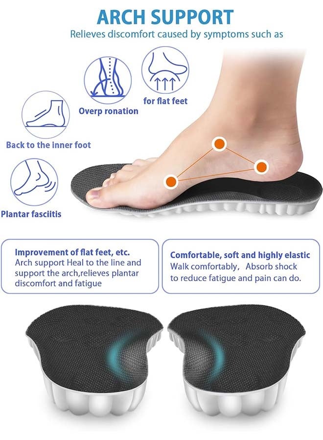 نعل داخلي سحابي رباعي الأبعاد للرجال والنساء، نعل داخلي لدعم قوس القدم، نعل داخلي من إسفنج الذاكرة، نعل داخلي رياضي ممتص للصدمات لدعم القدم والمفاصل، مقاس 40 (رجال 8-9 | نساء 9-10، أسود) - Image 4