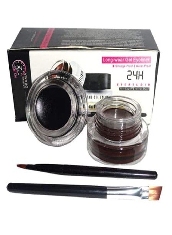 Lele 2 in 1 Black and Brown Gel Eyeliner Set |Water Proof Smudge Proof, Long Lasting for All Day, Work Great with Eyebrow, 2 Pieces Eye Makeup Brushes Included - Image 1