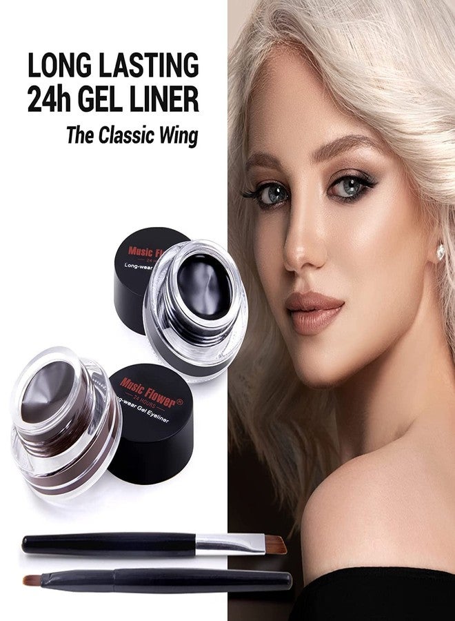Lele 2 in 1 Black and Brown Gel Eyeliner Set |Water Proof Smudge Proof, Long Lasting for All Day, Work Great with Eyebrow, 2 Pieces Eye Makeup Brushes Included - Image 5