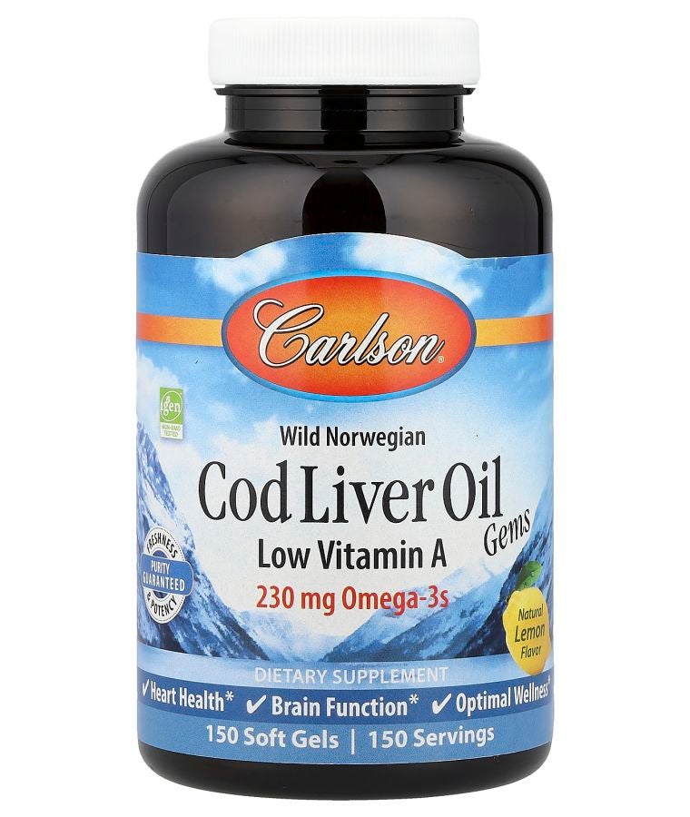 Wild Norwegian Cod Liver Oil Gems Low Vitamin A Natural Lemon 150 Soft Gels