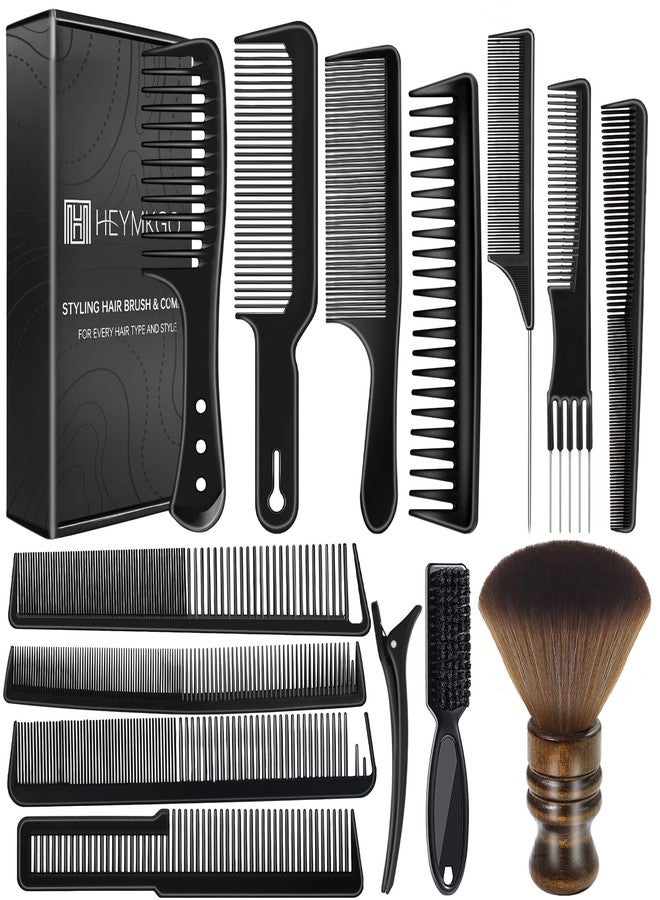 HEYMKGO Barber Comb,14PCS Hair Cutting Comb Set, Professional Salon Fine and Wide Tooth Comb, Barber Clipper Brush Duster Brush, Hair Clips, Rat Tail Teasing Combs for Styling - Image 1