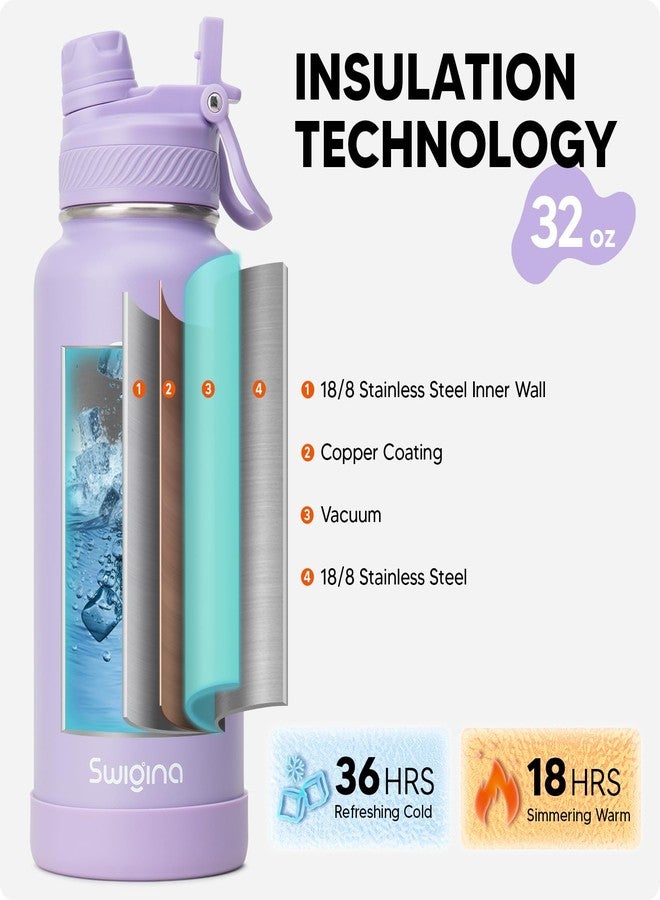 Swigina [2-IN-1 LID] Insulated Water Bottle with Silicone Boot (48hrs Cold/24hrs Hot) - DIY Stickers, Leakproof, BPA Free, 32 oz - Image 2