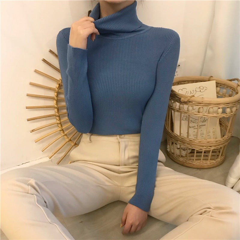 Knitted Autumn and Winter New Korean-style Black All-match High Neck Thickened Slim-fit Long-sleeved Knitted Base Shirt Women's Trendy Top - Image 4