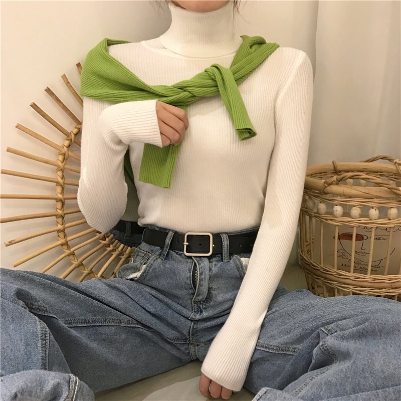 Knitted Autumn and Winter New Korean-style Black All-match High Neck Thickened Slim-fit Long-sleeved Knitted Base Shirt Women's Trendy Top - Image 3