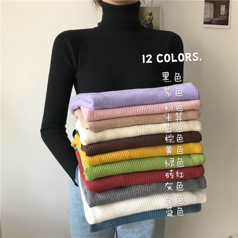 Knitted Autumn and Winter New Korean-style Black All-match High Neck Thickened Slim-fit Long-sleeved Knitted Base Shirt Women's Trendy Top - Image 2
