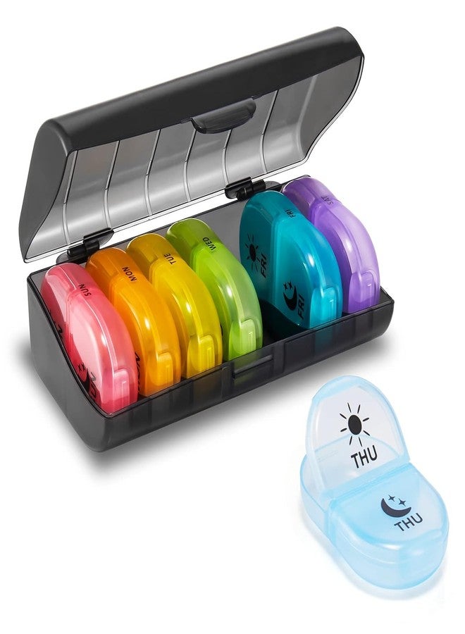 Rabbonix Weekly Medicine Organizer Box 02 Times a Day, Daily Tablets Container Case Travel Pill Box For 07 days | Black And Multicolor | 01 Pcs - Image 1