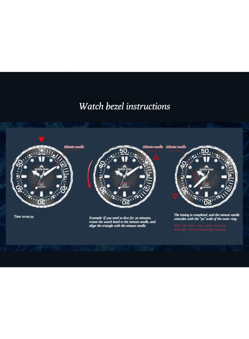 NORTH EDGE Kinetic-powered watch with 316 stainless steel case, water-resistant up to 300 meters, for men with extremely long battery life. - Image 2