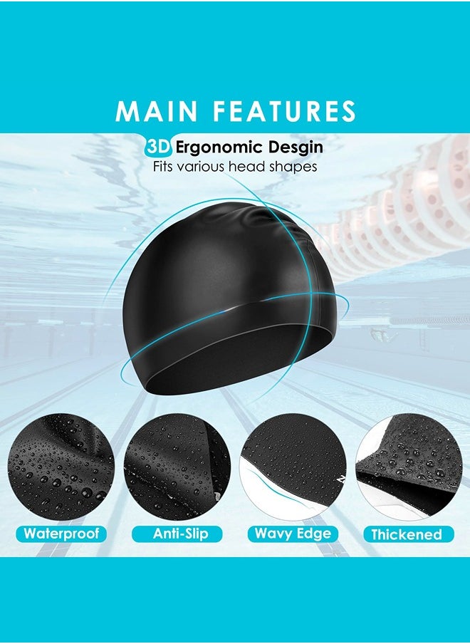 ShebSheb 3 Pack Silicone Swimming Cap For Men Women, Swim Cap Hat For Swimming Pool  - Image 5