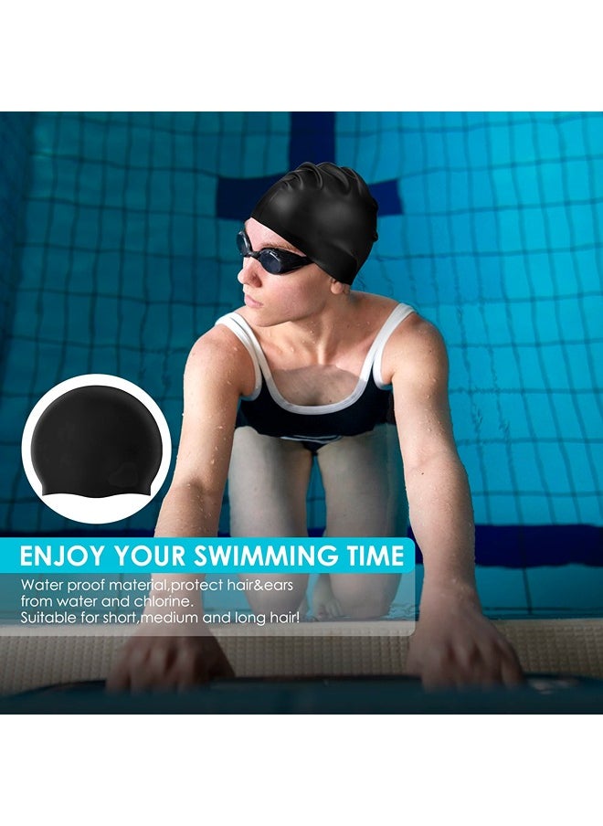 ShebSheb 3 Pack Silicone Swimming Cap For Men Women, Swim Cap Hat For Swimming Pool  - Image 2
