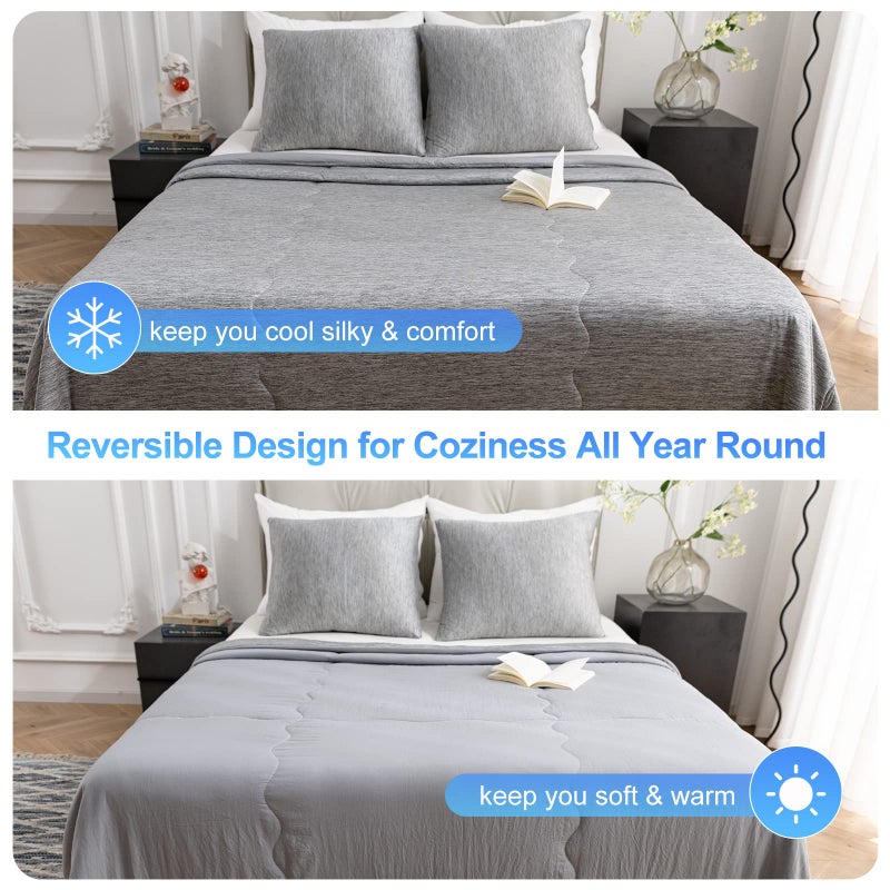 CHOSHOME Cooling Comforter Twin Size, Cooling Blanket for Hot Sleeper, Q-Max 0.45 Arc-Chill Cooling Fiber, Cool Soft Thin Breathable Summer Blanket for Bed, Couch, (60" x 90", Grey) - Image 5