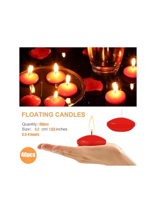 Green Tiger 40 Pieces 1.6 Inch Unscented Floating Candles for Centerpieces, Floating Pool Candles Round Burning Candles Decor for Valentine's Day,3.5-4 Hours Burn Time RED natural (pack of 40) (Red) - Image 2