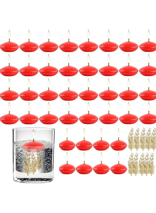 Green Tiger 40 Pieces 1.6 Inch Unscented Floating Candles for Centerpieces, Floating Pool Candles Round Burning Candles Decor for Valentine's Day,3.5-4 Hours Burn Time RED natural (pack of 40) (Red) - Image 1