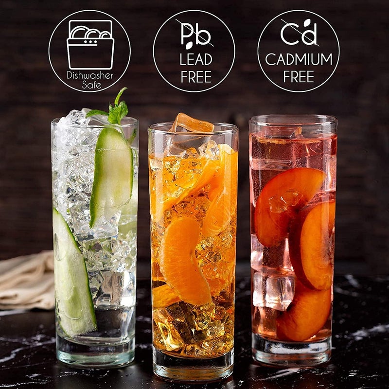 KONSSEE Highball Glasses with Heavy Base Clear Drinking Glasses Set for Water Juice Cocktails Wine Beer and Whiskey300ml Set of 6 Round - Image 3