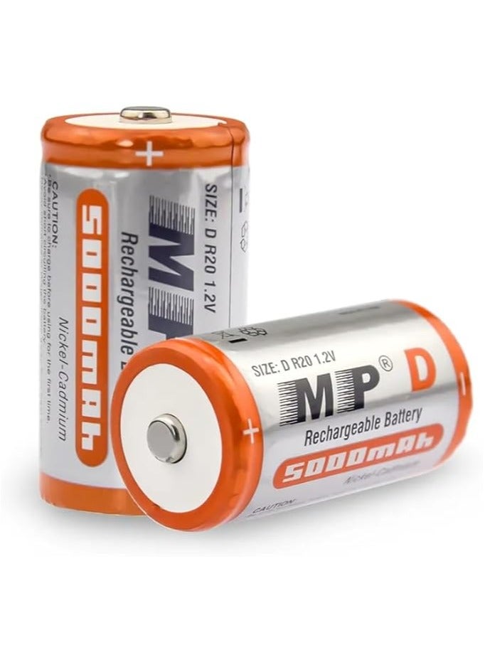 أم بي استمتع بطاقة عالية وموثوقة مع حزمة بطاريات  D5000mAh القابلة لإعادة الشحن بجهد 1.2 فولت وسعة 5000 مللي أمبير. تم تصميم هذه البطارية بحجم D لتلائم التطبيقات الشاقة وتوفر طاقة 6 واط/ساعة، مما يجعلها مثالية للألعاب، الأدوات الكهربائية، الأجهزة المنزلية، الإلكترونيات، عربات الجولف، الغواصات، الدراجات الكهربائية، الكراسي الكهربائية، الرافعات، أنظمة الطاقة الشمسية، وأنظمة UPS. بفضل دورة شحن من 500 إلى 1000 مرة، توفر أداءً طويل الأمد وموثوقية عالية. - Image 1
