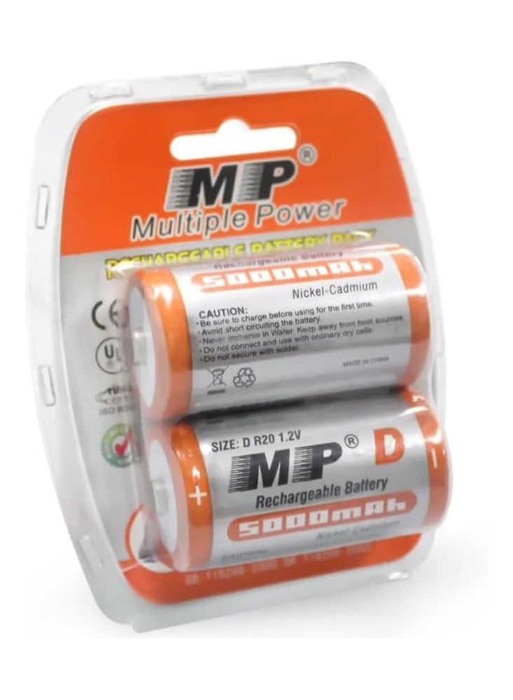 أم بي استمتع بطاقة عالية وموثوقة مع حزمة بطاريات  D5000mAh القابلة لإعادة الشحن بجهد 1.2 فولت وسعة 5000 مللي أمبير. تم تصميم هذه البطارية بحجم D لتلائم التطبيقات الشاقة وتوفر طاقة 6 واط/ساعة، مما يجعلها مثالية للألعاب، الأدوات الكهربائية، الأجهزة المنزلية، الإلكترونيات، عربات الجولف، الغواصات، الدراجات الكهربائية، الكراسي الكهربائية، الرافعات، أنظمة الطاقة الشمسية، وأنظمة UPS. بفضل دورة شحن من 500 إلى 1000 مرة، توفر أداءً طويل الأمد وموثوقية عالية. - Image 2