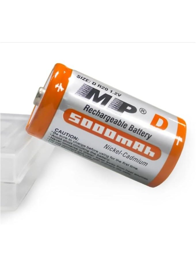 أم بي استمتع بطاقة عالية وموثوقة مع حزمة بطاريات  D5000mAh القابلة لإعادة الشحن بجهد 1.2 فولت وسعة 5000 مللي أمبير. تم تصميم هذه البطارية بحجم D لتلائم التطبيقات الشاقة وتوفر طاقة 6 واط/ساعة، مما يجعلها مثالية للألعاب، الأدوات الكهربائية، الأجهزة المنزلية، الإلكترونيات، عربات الجولف، الغواصات، الدراجات الكهربائية، الكراسي الكهربائية، الرافعات، أنظمة الطاقة الشمسية، وأنظمة UPS. بفضل دورة شحن من 500 إلى 1000 مرة، توفر أداءً طويل الأمد وموثوقية عالية. - Image 3