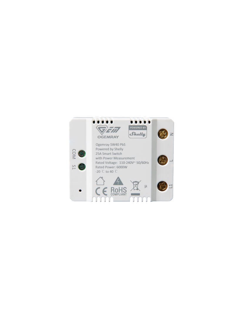 شيلي Shelly Ogemray Smart Relay WiFi & Bluetooth, 25A High Power Smart Switch, App Control, Energy Monitoring, No Hub Required - Image 2