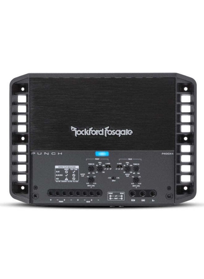روكفورد فوسجيت مضخم الصوت P400X4 Punch، بقوة 400 واط، رباعي القنوات، يُنتج 100 واط لجميع القنوات الأربع عند مقاومة 2 أوم. - Image 2