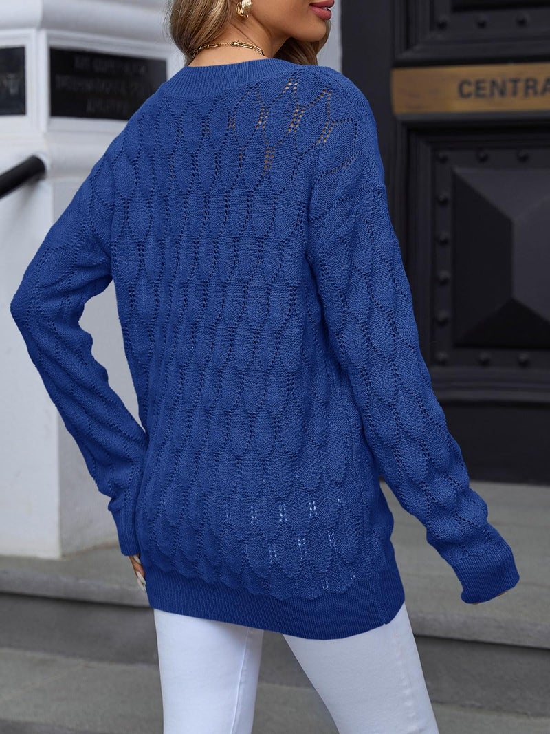 Langwyqu Women's V Neck Long Sleeve Pullover Sweater Lightweight Knit Sweaters Novelty Sweaters Blue - Image 5