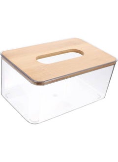 Generic Clear Tissue Box, Acrylic Dry Paper Dispenser Box with Bamboo Lid  - Image 2