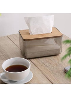 Generic Clear Tissue Box, Acrylic Dry Paper Dispenser Box with Bamboo Lid  - Image 3