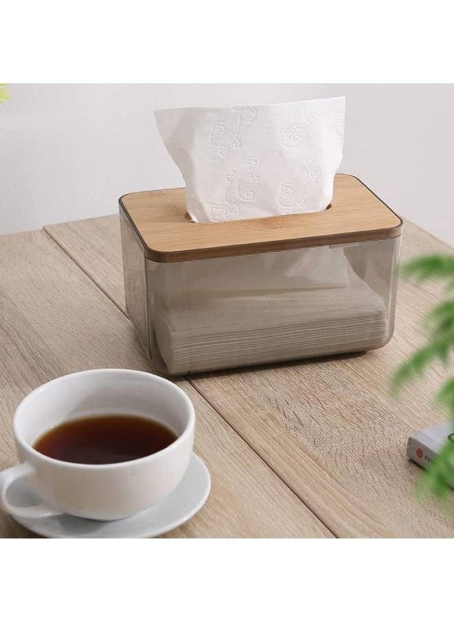 Generic - Clear Tissue Box, Acrylic Dry Paper Dispenser Box with Bamboo Lid - Image 1