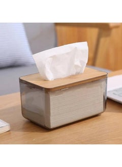 Generic Clear Tissue Box, Acrylic Dry Paper Dispenser Box with Bamboo Lid  - Image 1