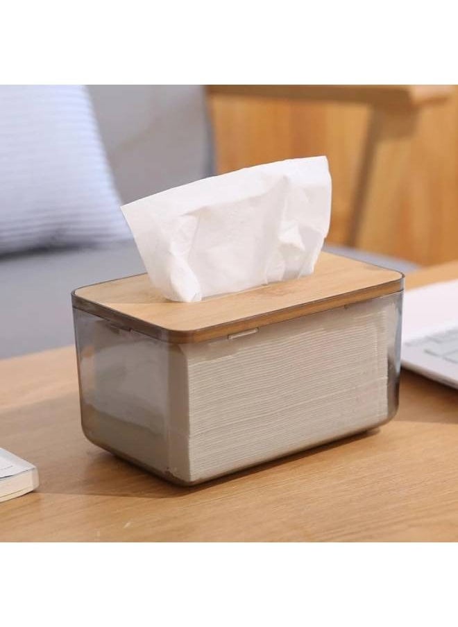 Generic - Clear Tissue Box, Acrylic Dry Paper Dispenser Box with Bamboo Lid - Image 1