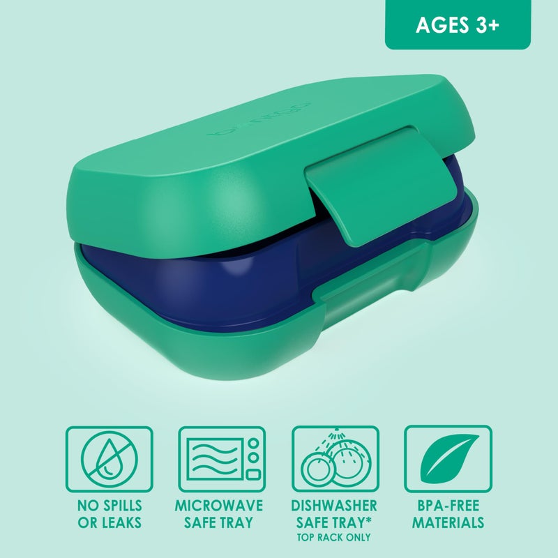 Bentgo Kids Snack - 2 Compartment Leak-Proof Bento Box Container for Snacks and Small Meals, Easy-Open Latch, Dishwasher Safe, BPA-Free for School, Daycare, & Sports - Ideal for Ages 3+ (Green/Navy) - Image 3
