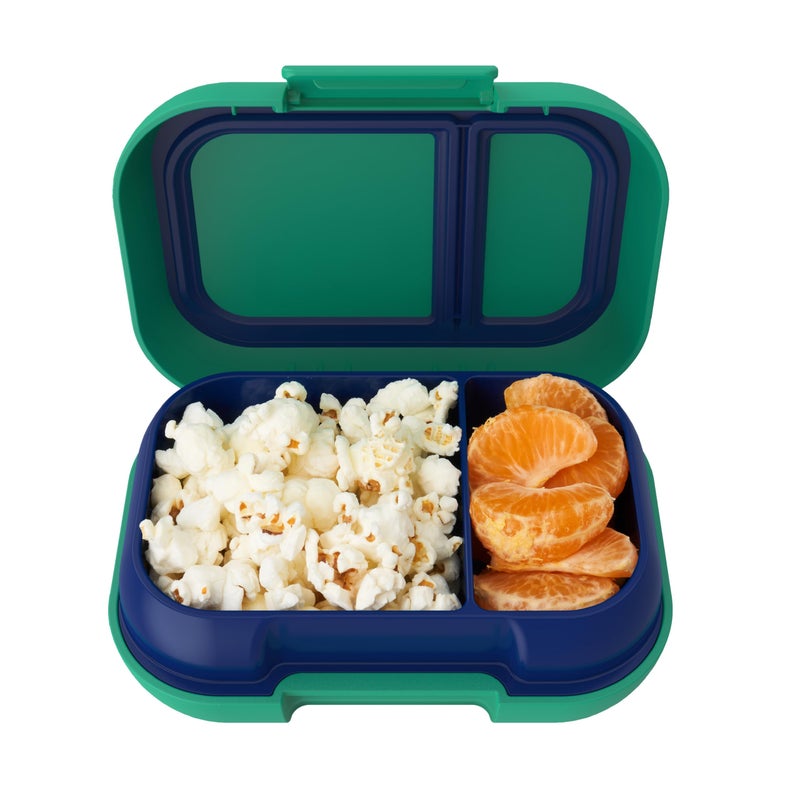 Bentgo Kids Snack - 2 Compartment Leak-Proof Bento Box Container for Snacks and Small Meals, Easy-Open Latch, Dishwasher Safe, BPA-Free for School, Daycare, & Sports - Ideal for Ages 3+ (Green/Navy) - Image 1