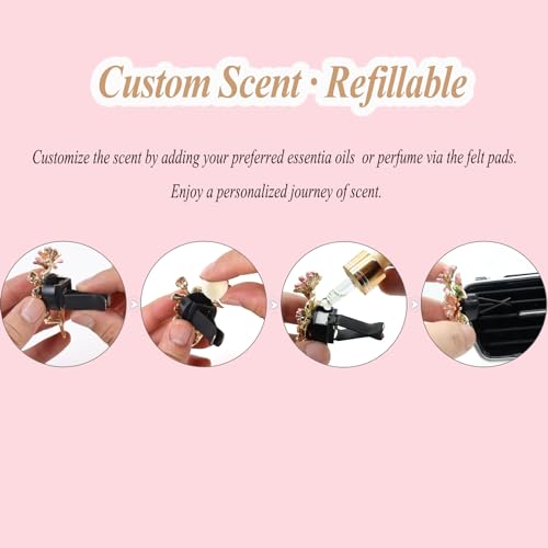 ORIESSE 6pcs Daisy Flower Car Air Freshener Vent Clips,Black Silver Girly Flower Car Accessorie for Women,3 Sizes Sparkle Black Flowers Car Vent Clips Car Decor,Refillable Car Diffuser - Image 5