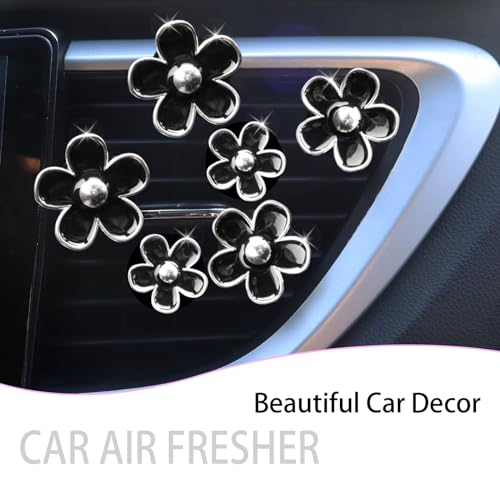 ORIESSE 6pcs Daisy Flower Car Air Freshener Vent Clips,Black Silver Girly Flower Car Accessorie for Women,3 Sizes Sparkle Black Flowers Car Vent Clips Car Decor,Refillable Car Diffuser - Image 2